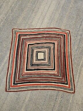 VTG Halston Silk Scarf Geometric Concentric Square Striped Red Black Cream 33"
